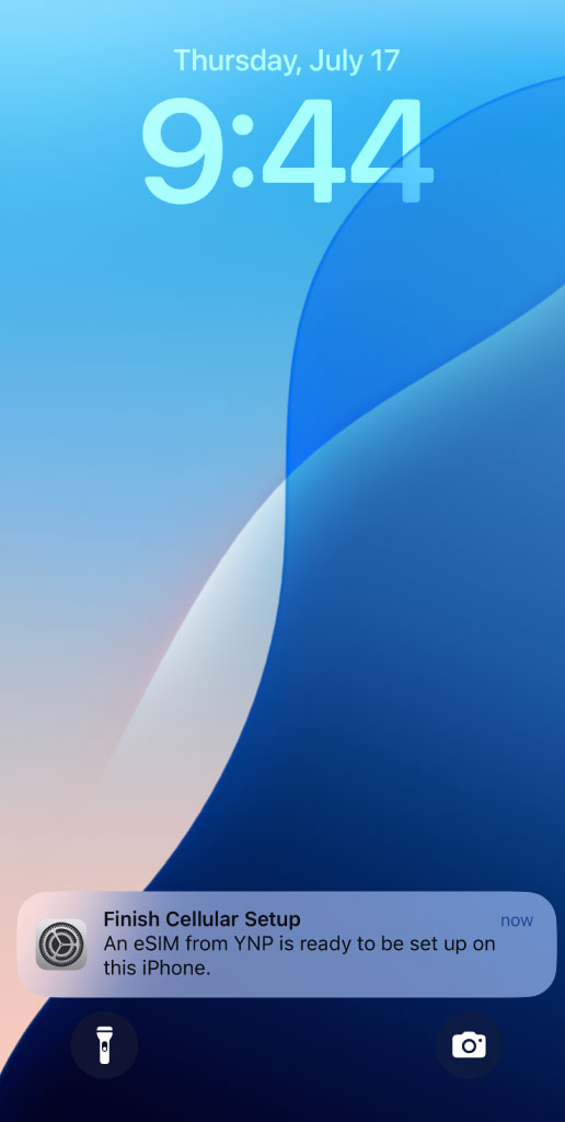 iPhone lock screen notification to finish cellular setup.