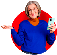 A Silvercell customer smiling while using her phone
