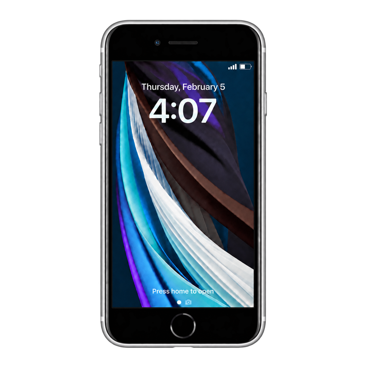 White Apple iPhone SE3 shown from the front.